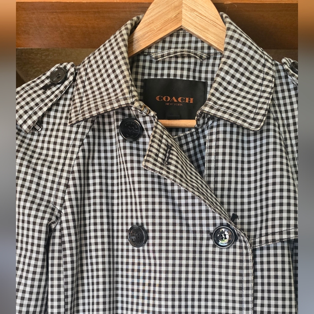 Coach Gingham Checked Short Trench Coat Medium Raincoat Gingham Plaid - Picture 4 of 14